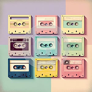 Vintage music cassettes, old school record technology