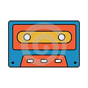 Vintage music cassettes. Retro dj sound tape, 1980s rave party stereo mix, old school record technology. Vector old 90s coloured