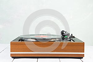 vintage music player turntable with lp