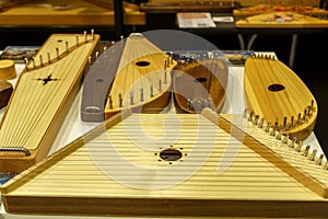 Vintage musical instruments balalaika dombra gusli wooden patterns