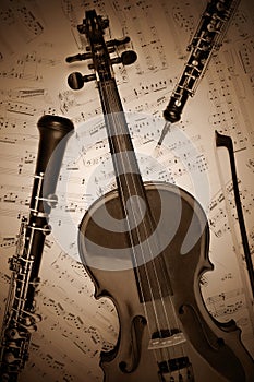 Vintage musical instruments retro