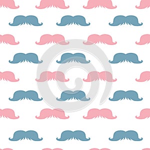 Vintage mustache pink blue seamless pattern texture background.