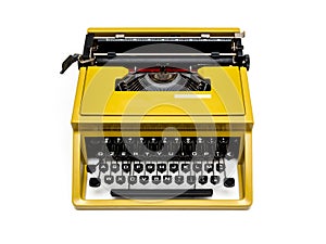 Vintage mustard yellow typewriter on a white background