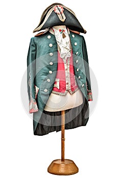 Vintage Napoleon costume isolated on white