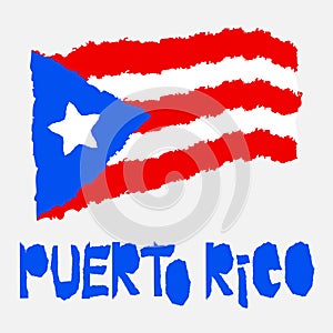 Vintage national flag of Puerto Rico in torn paper grunge texture style. Independence day background. Isolated on white Good idea