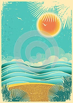Vintage nature tropical seascape background with s
