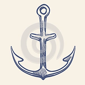 Vintage nautical anchor. Hand drawing marine sketch adventure travel old manuscript