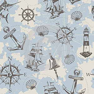 Vintage nautical elements seamless pattern