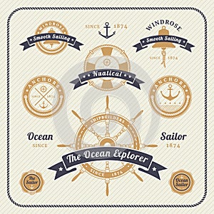 Vintage nautical labels set on light background