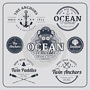 Vintage nautical labels vector set