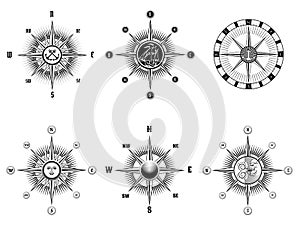 Vintage nautical or marine compass icons