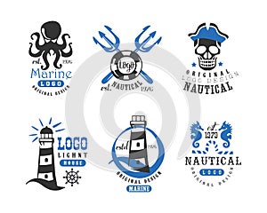 Vintage Nautical and Marine Labels, Signs or Logo Templates Vector Set