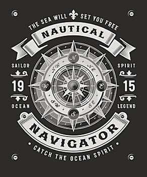 Vintage Nautical Navigator Typography On Black Background