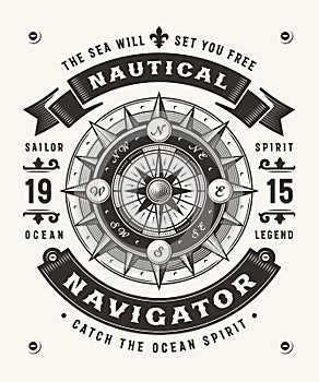Vintage Nautical Navigator Typography One Color
