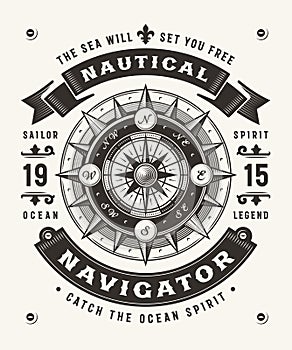 Vintage Nautical Navigator Typography One Color photo