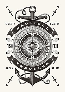 Vintage Nautical Traveler Typography One Color