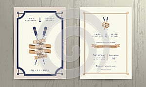 Vintage nautical twin paddles ribbon wedding invitation card template photo