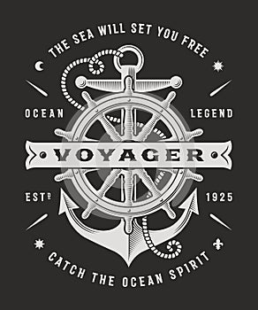 Vintage Nautical Voyager Typography On Black Background