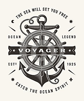 Vintage Nautical Voyager Typography One Color