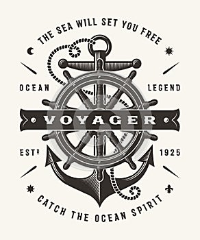 Vintage Nautical Voyager Typography One Color photo