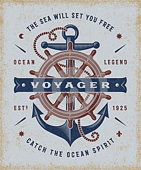 Vintage Nautical Voyager Typography photo