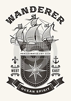 Vintage Nautical Wanderer Typography One Color