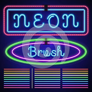 Vintage neon electric stroke custom pattern brushes, casino and xmas light border