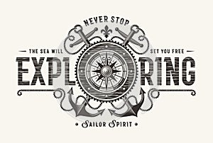 Vintage Never Stop Exploring Typography One Color