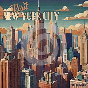 Vintage New York City Postcard Art Deco Style