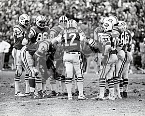 Vintage New York Jets huddle.