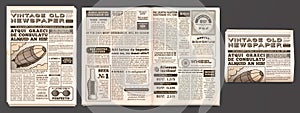 Vintage newspaper mockup. Retro newsprint pages, tabloid magazine and old news isolated 3D vector template photo