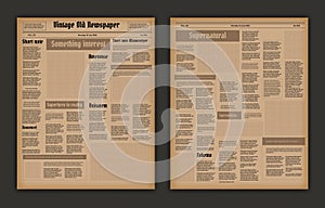 Vintage newspaper. News articles, newsprint magazine old design. Brochure newspaper pages with headlines. Paper retro