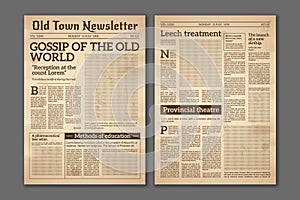 Vintage newspaper. News articles newsprint magazine old design. Brochure newspaper pages. Paper retro journal vector