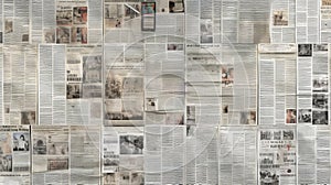 Vintage newspaper pages wall. Generative AI.