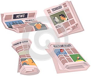 Vintage newspaper set. News articles newsprint magazine old design. Printing text in preess