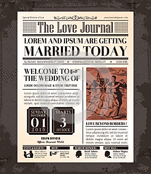 Vintage Newspaper Wedding Invitation card Design photo