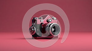 Vintage Nikon Fm2 Camera On Maroon Background