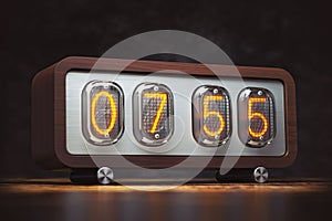 Vintage nixie alarm clock with 8 am