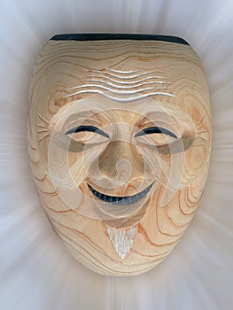 Vintage noh mask made of wood on paper