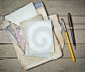 Vintage notebook old papers and feather