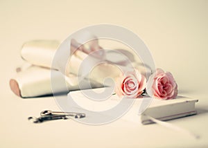 Vintage notebook and roses