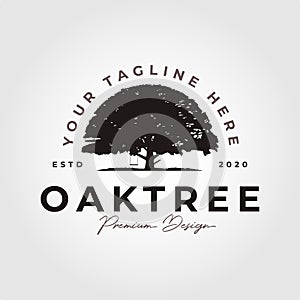 vintage oak tree logo vector symbol with typography design
