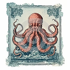 Vintage Octopus Illustration In Textured Style - Uhd Image