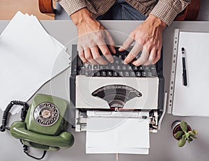 Vintage office with typewriter and green telephone