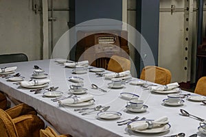 Vintage Officer`s table on a ship