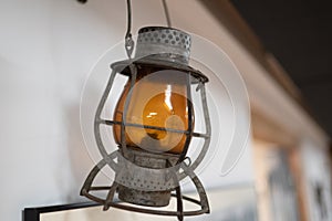 Vintage oil lamp on the wall