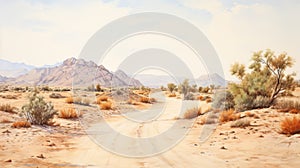 Vintage Oil Painting Of Desert Nature Street On White Background