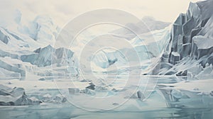 Vintage Oil Painting Of Ice Lake: Depth-defying Murals With Pristine Geometry photo