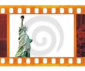 Vintage old 35mm frame photo film with NY Statue of Liberty, USA