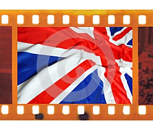 Vintage old 35mm frame photo film with UK, British flag, Union J